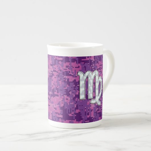 Tasse En Porcelaine Symbole Virgo Zodiac Camouflage numérique Fuchsia (Devant droit)