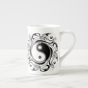 Tasse En Porcelaine Symbole Yin & Yang Style de Tatouage Noir et Blanc