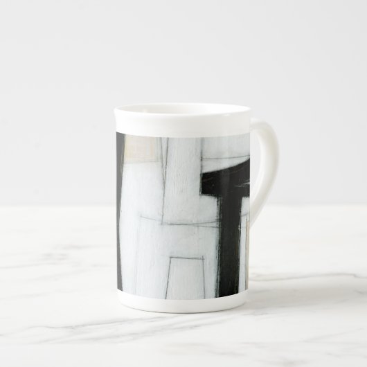 Tasse En Porcelaine Tableau noir et blanc Abstrait (Devant droit)