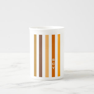 Tasse En Porcelaine Tan Brown Orange Vertical Stripes Monogramme