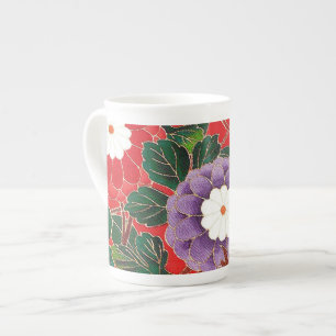 Tasse En Porcelaine Textile japonais vintage - Dahlias rouges