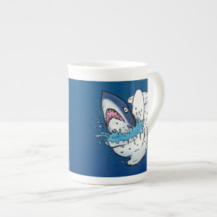 Tasse En Porcelaine Toilette Shark Funny Blue Cartoon