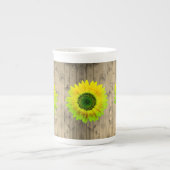 Tasse En Porcelaine Tournesol sur bois rustique (Devant)