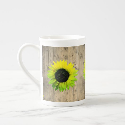 Tasse En Porcelaine Tournesol sur bois rustique (Gauche)