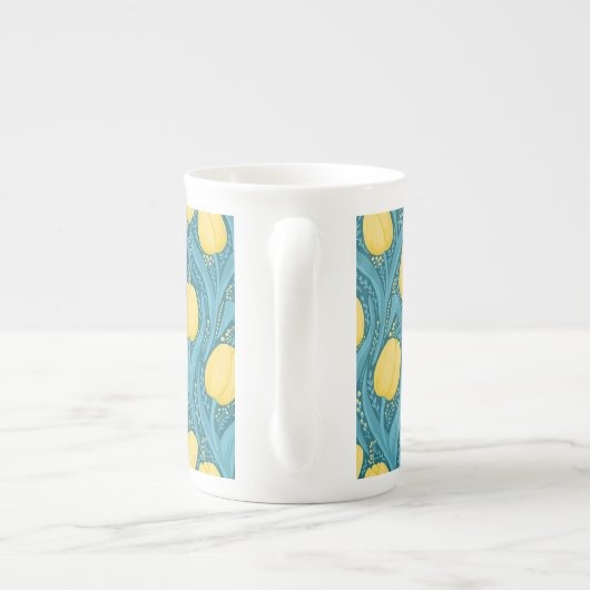 Tasse En Porcelaine Tulipes en bleu et jaune (Dos)