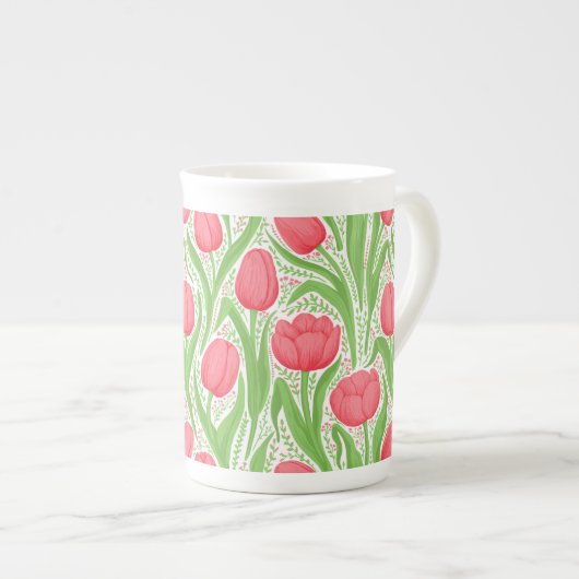 Tasse En Porcelaine Tulipes en rouge et vert (Devant droit)