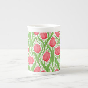 Tasse En Porcelaine Tulipes en rouge et vert