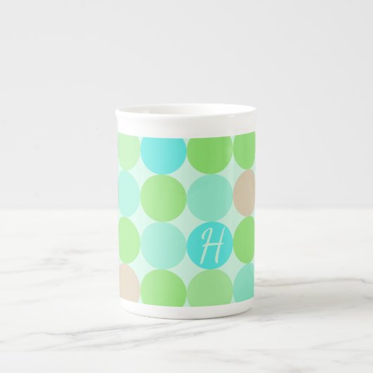 Tasse En Porcelaine Turquoise Bleu Vert & Cercles Orange Monogramme (Devant)