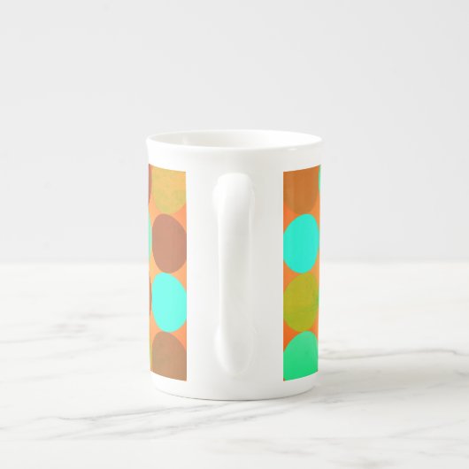 Tasse En Porcelaine Turquoise Bleu Vert & Cercles Orange Monogramme (Dos)