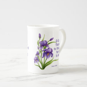 Tasse En Porcelaine Un beau bouquet de fleurs d'Iris avec des écritur