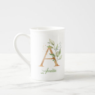 Tasse En Porcelaine Une parties scintillant d'or d'eucalyptus monogram