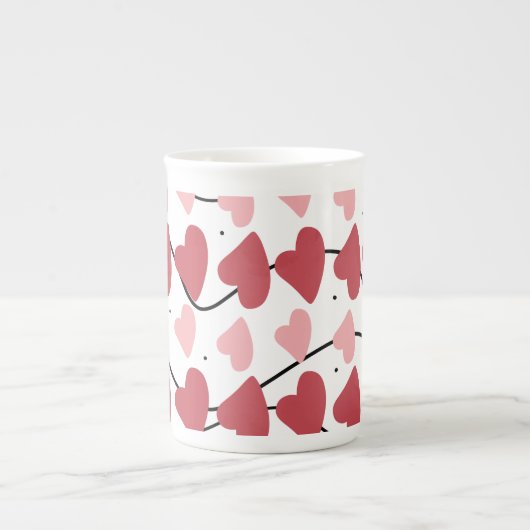 Tasse En Porcelaine Valentines Coeurs Doodles Dots Motif (Devant)