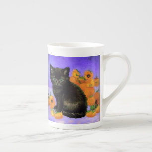 Tasse En Porcelaine Van Gogh Kitten noir avec des tournesols