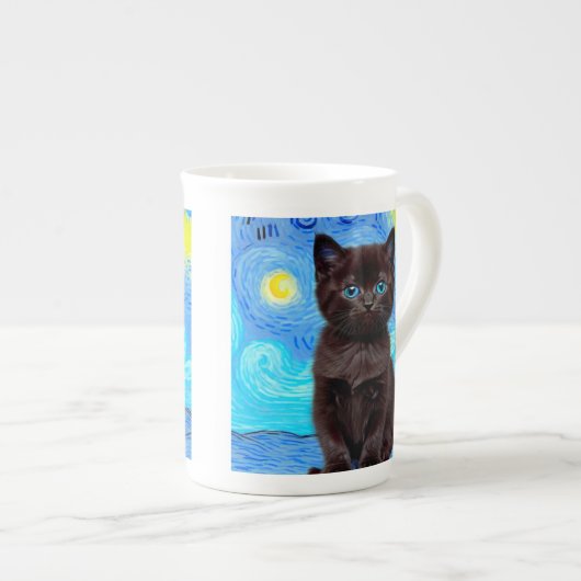 Tasse En Porcelaine Van Gogh Starry Night Black Cat (Devant droit)