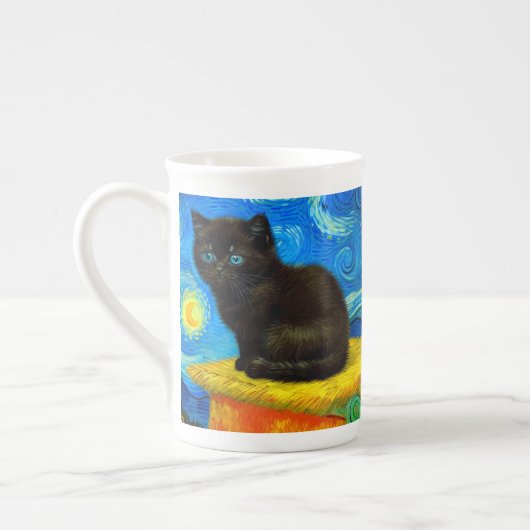 Tasse En Porcelaine Van Gogh Style Starry Night Cat (Gauche)