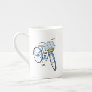 Tasse En Porcelaine Vélo avec panier d'hortensias amateur de fleurs