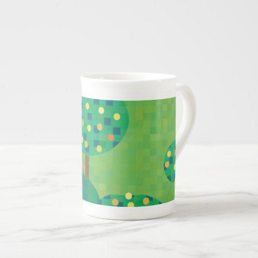 Tasse En Porcelaine verger d'agrumes vert et or (Devant droit)