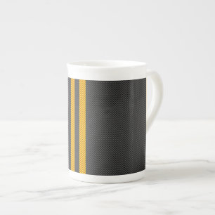 Tasse En Porcelaine Vibrant Yellow Racing Stripes Carbon Fiber Style