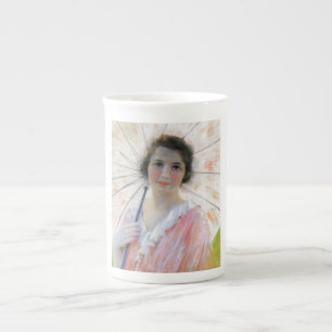 Tasse En Porcelaine Vintage dame en robe rose avec Parasol