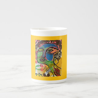 Tasse En Porcelaine Visage coloré Abstrait et métallogatif jaune