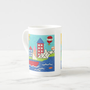 Tasse En Porcelaine Voilier et ballon à air chaud avec le paysage