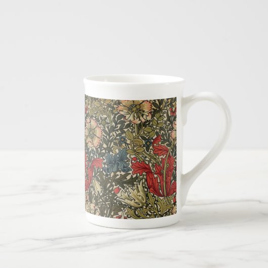 Tasse En Porcelaine William Morris Élégant motif floral rouge vert (Droite)