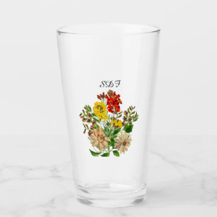 Tasse en verre bouquet de fleurs vintage Mongram