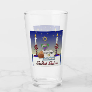 Tasse en verre d'art Judaica Shabbat Shalom