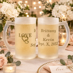 Tasse en verre dépoli avec cœur d'amour de mariée