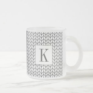 Tasse en verre givré BLACK LINE KNIT + Initiale