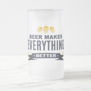 Tasse en verre givré 'La bière rend tout meilleur'
