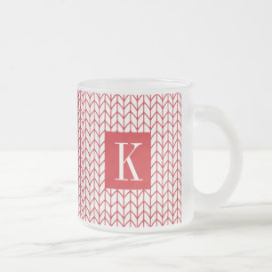 Tasse en verre givré RED LINE KNIT + Initiale II