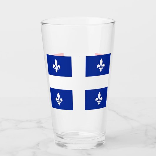 Tasse en verre patriotique avec drapeau du Québec, (Devant)