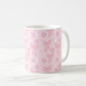 Tasse esthétique à cœurs et ruban rose (Devant droit)