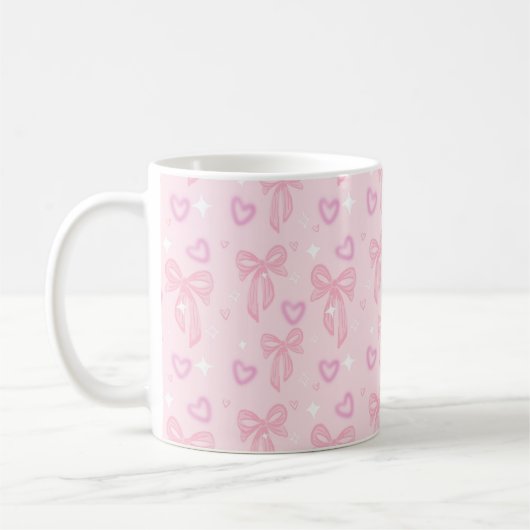 Tasse esthétique à cœurs et ruban rose (Gauche)