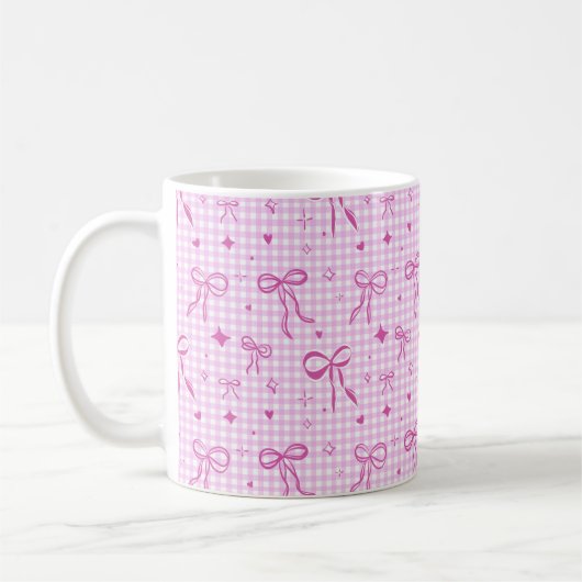 Tasse esthétique à ruban gingham rose (Gauche)