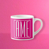 Tasse Expresso 3 Initiales Monogramme | Blanc sur rose chaud