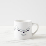Tasse Expresso 45e anniversaire Mariage Sapphire mari et femme<br><div class="desc">Coupe expresso personnalisée 45e anniversaire de saphir mariage avec un design argenté et caillouteux marine. Un cadeau parfait pour un couple ou une mère et un père mariés depuis quarante-cinq ans. Les noms du mari et de la femme, ainsi que l'anniversaire montré, peuvent être changés comme souhaité pour créer une...</div>