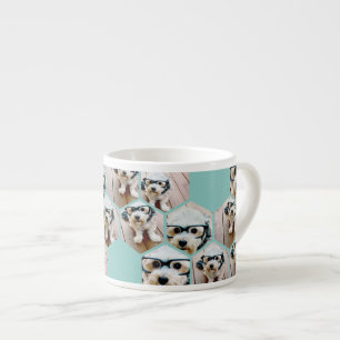 Tasse Expresso 6 Photo Collage - motif hexagone funky turquoise