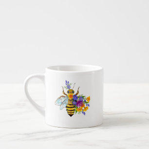 Tasse Expresso Abeille à fleurs avec plantes sauvages