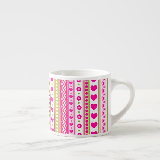 Tasse Expresso Abstrait motif vert rose + points fleurs coeurs (Droite)