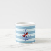 Tasse Expresso Adorable Ancre nautique Bleu clair rayures (Devant)