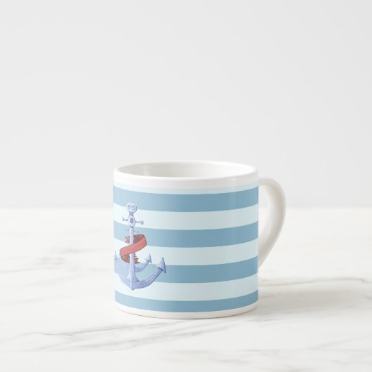Tasse Expresso Adorable Ancre nautique Bleu clair rayures (Devant droit)