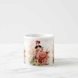 Tasse Expresso Adorable Dame Vintage en Robe Rose