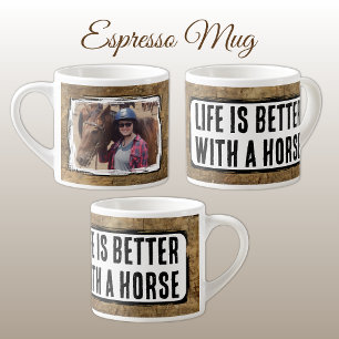 Tasse Expresso Amateur de cheval 1 photo faux bois noir blanc