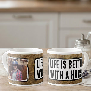Tasse Expresso Amateur de chevaux 1 photo faux bois noir blanc