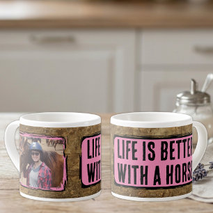 Tasse Expresso Amateur de chevaux 1 photo faux bois noir rose