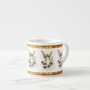 Tasse Expresso Angel Avec Croix Et Fleurs Clematis