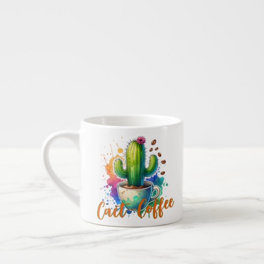 Tasse Expresso Aquarelle Cactus qui aime le café (Gauche)