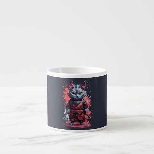 Tasse Expresso Aquarelle cool Gris Ninja Chat Guerrier (Devant)